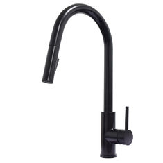 Chine Le robinet simple de cuisine de noir de poignée de long de cou robinet noir mat sans plomb de cuisine avec retirent le pulvérisateur fournisseur