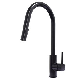 Le robinet simple de cuisine de noir de poignée de long de cou robinet noir mat sans plomb de cuisine avec retirent le pulvérisateur fournisseur